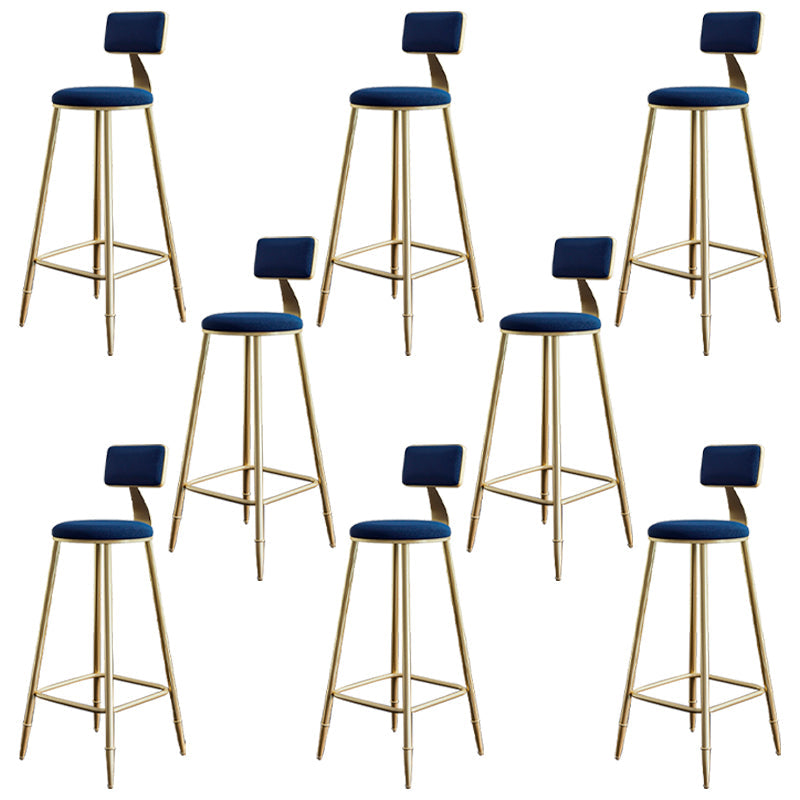 Glam Footrest Counter Stool Fabric Low Back Barstool with 4 Gold Iron Legs Blue 8 Piece Set Clearhalo 'Bar Furniture' 'Bar Stools' 'bar_stools' 'furn' 'furn_bar_stools' 'Furniture' 'Kitchen & Dining Furniture' 5724930
