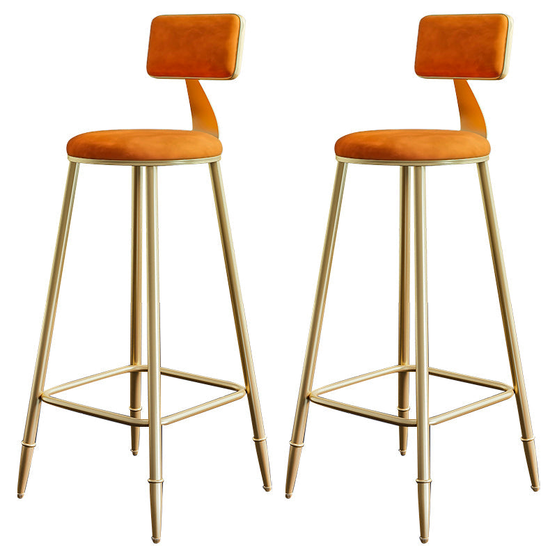 Glam Footrest Counter Stool Fabric Low Back Barstool with 4 Gold Iron Legs Orange 2 Piece Set Clearhalo 'Bar Furniture' 'Bar Stools' 'bar_stools' 'furn' 'furn_bar_stools' 'Furniture' 'Kitchen & Dining Furniture' 5724933
