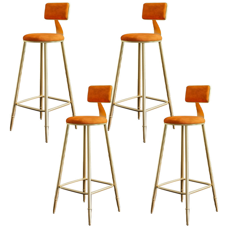 Glam Footrest Counter Stool Fabric Low Back Barstool with 4 Gold Iron Legs Orange 4 Piece Set Clearhalo 'Bar Furniture' 'Bar Stools' 'bar_stools' 'furn' 'furn_bar_stools' 'Furniture' 'Kitchen & Dining Furniture' 5724935