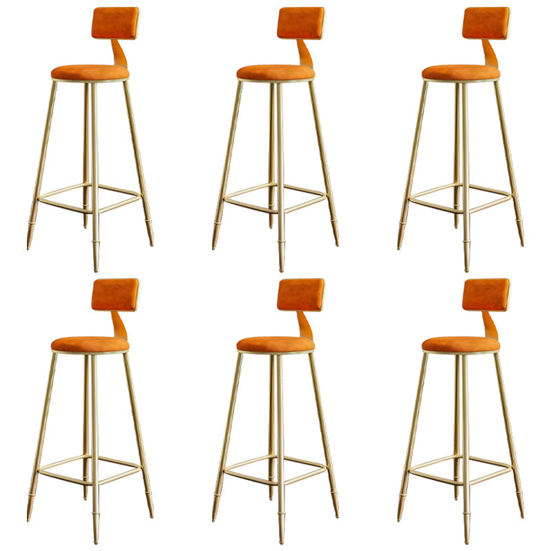 Glam Footrest Counter Stool Fabric Low Back Barstool with 4 Gold Iron Legs Orange 6 Piece Set Clearhalo 'Bar Furniture' 'Bar Stools' 'bar_stools' 'furn' 'furn_bar_stools' 'Furniture' 'Kitchen & Dining Furniture' 5724937