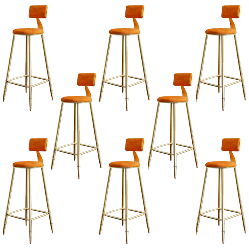 Glam Footrest Counter Stool Fabric Low Back Barstool with 4 Gold Iron Legs Orange 8 Piece Set Clearhalo 'Bar Furniture' 'Bar Stools' 'bar_stools' 'furn' 'furn_bar_stools' 'Furniture' 'Kitchen & Dining Furniture' 5724939