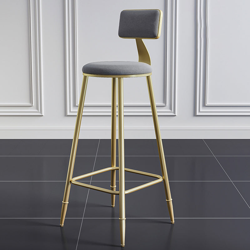 Glam Footrest Counter Stool Fabric Low Back Barstool with 4 Gold Iron Legs Grey 1 Piece Clearhalo 'Bar Furniture' 'Bar Stools' 'bar_stools' 'furn' 'furn_bar_stools' 'Furniture' 'Kitchen & Dining Furniture' 5724941