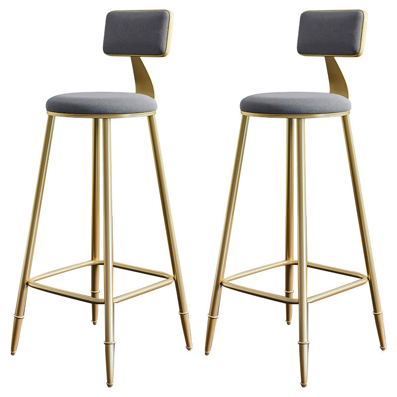 Glam Footrest Counter Stool Fabric Low Back Barstool with 4 Gold Iron Legs Grey 2 Piece Set Clearhalo 'Bar Furniture' 'Bar Stools' 'bar_stools' 'furn' 'furn_bar_stools' 'Furniture' 'Kitchen & Dining Furniture' 5724942