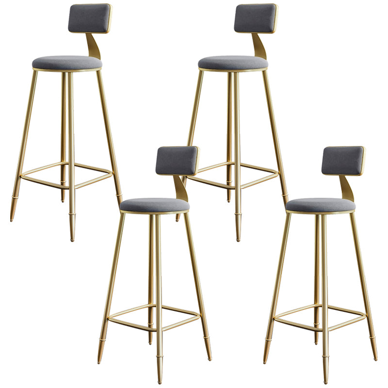 Glam Footrest Counter Stool Fabric Low Back Barstool with 4 Gold Iron Legs Grey 4 Piece Set Clearhalo 'Bar Furniture' 'Bar Stools' 'bar_stools' 'furn' 'furn_bar_stools' 'Furniture' 'Kitchen & Dining Furniture' 5724943