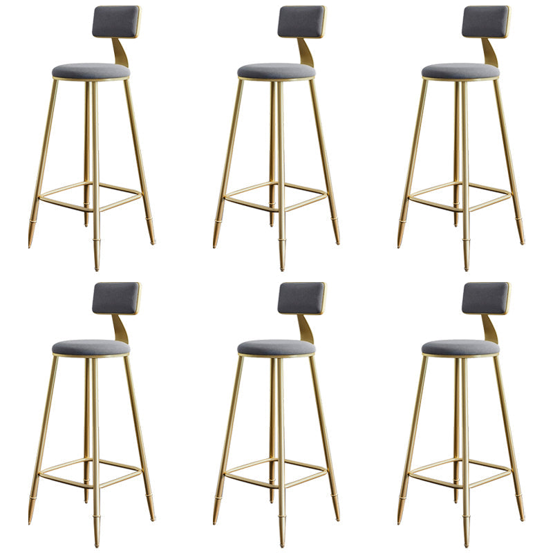 Glam Footrest Counter Stool Fabric Low Back Barstool with 4 Gold Iron Legs Grey 6 Piece Set Clearhalo 'Bar Furniture' 'Bar Stools' 'bar_stools' 'furn' 'furn_bar_stools' 'Furniture' 'Kitchen & Dining Furniture' 5724944