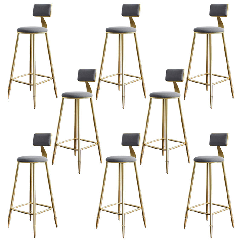 Glam Footrest Counter Stool Fabric Low Back Barstool with 4 Gold Iron Legs Grey 8 Piece Set Clearhalo 'Bar Furniture' 'Bar Stools' 'bar_stools' 'furn' 'furn_bar_stools' 'Furniture' 'Kitchen & Dining Furniture' 5724945