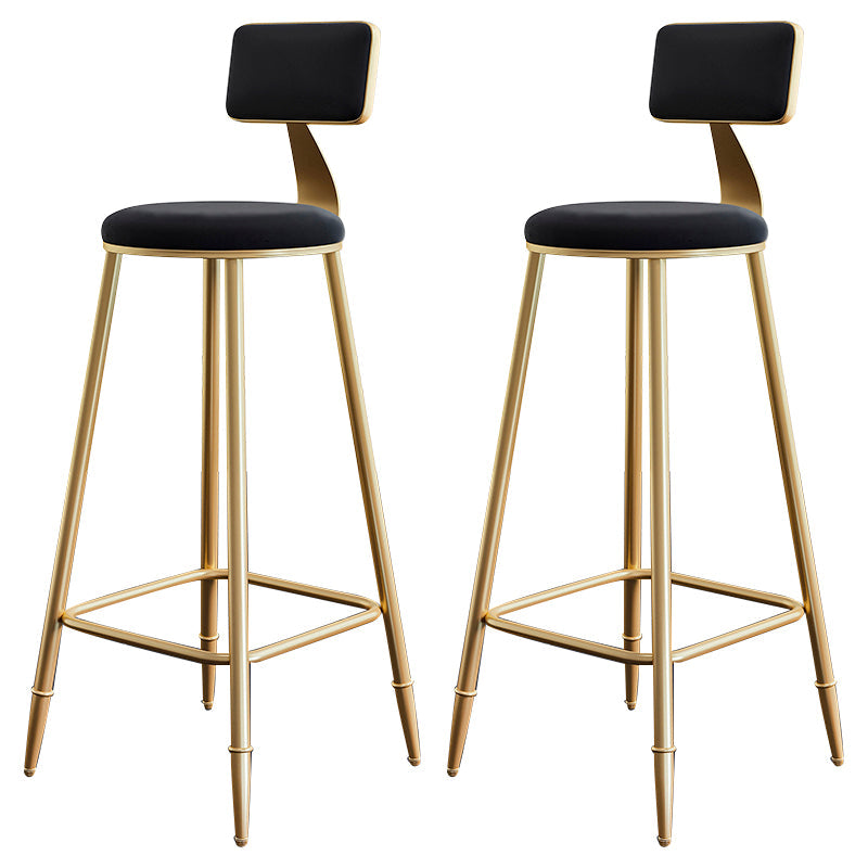 Glam Footrest Counter Stool Fabric Low Back Barstool with 4 Gold Iron Legs Black 2 Piece Set Clearhalo 'Bar Furniture' 'Bar Stools' 'bar_stools' 'furn' 'furn_bar_stools' 'Furniture' 'Kitchen & Dining Furniture' 5724947