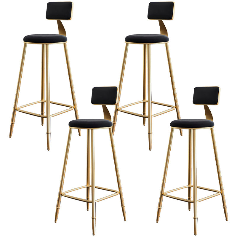 Glam Footrest Counter Stool Fabric Low Back Barstool with 4 Gold Iron Legs Black 4 Piece Set Clearhalo 'Bar Furniture' 'Bar Stools' 'bar_stools' 'furn' 'furn_bar_stools' 'Furniture' 'Kitchen & Dining Furniture' 5724948