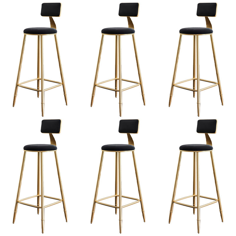 Glam Footrest Counter Stool Fabric Low Back Barstool with 4 Gold Iron Legs Black 6 Piece Set Clearhalo 'Bar Furniture' 'Bar Stools' 'bar_stools' 'furn' 'furn_bar_stools' 'Furniture' 'Kitchen & Dining Furniture' 5724949
