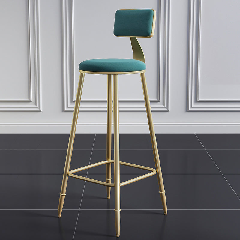 Glam Footrest Counter Stool Fabric Low Back Barstool with 4 Gold Iron Legs Green 1 Piece Clearhalo 'Bar Furniture' 'Bar Stools' 'bar_stools' 'furn' 'furn_bar_stools' 'Furniture' 'Kitchen & Dining Furniture' 5724951