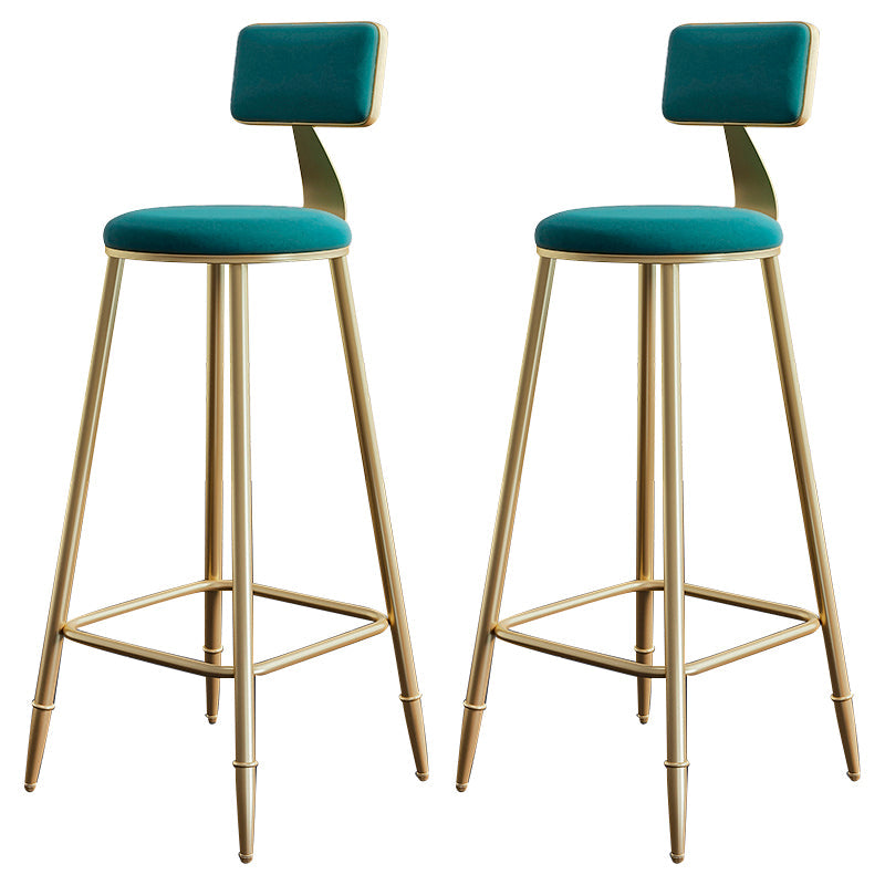 Glam Footrest Counter Stool Fabric Low Back Barstool with 4 Gold Iron Legs Green 2 Piece Set Clearhalo 'Bar Furniture' 'Bar Stools' 'bar_stools' 'furn' 'furn_bar_stools' 'Furniture' 'Kitchen & Dining Furniture' 5724952