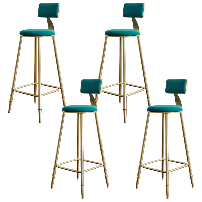Glam Footrest Counter Stool Fabric Low Back Barstool with 4 Gold Iron Legs Green 4 Piece Set Clearhalo 'Bar Furniture' 'Bar Stools' 'bar_stools' 'furn' 'furn_bar_stools' 'Furniture' 'Kitchen & Dining Furniture' 5724953