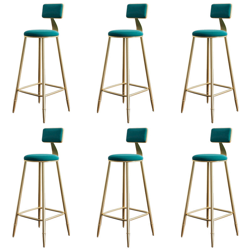 Glam Footrest Counter Stool Fabric Low Back Barstool with 4 Gold Iron Legs Green 6 Piece Set Clearhalo 'Bar Furniture' 'Bar Stools' 'bar_stools' 'furn' 'furn_bar_stools' 'Furniture' 'Kitchen & Dining Furniture' 5724954