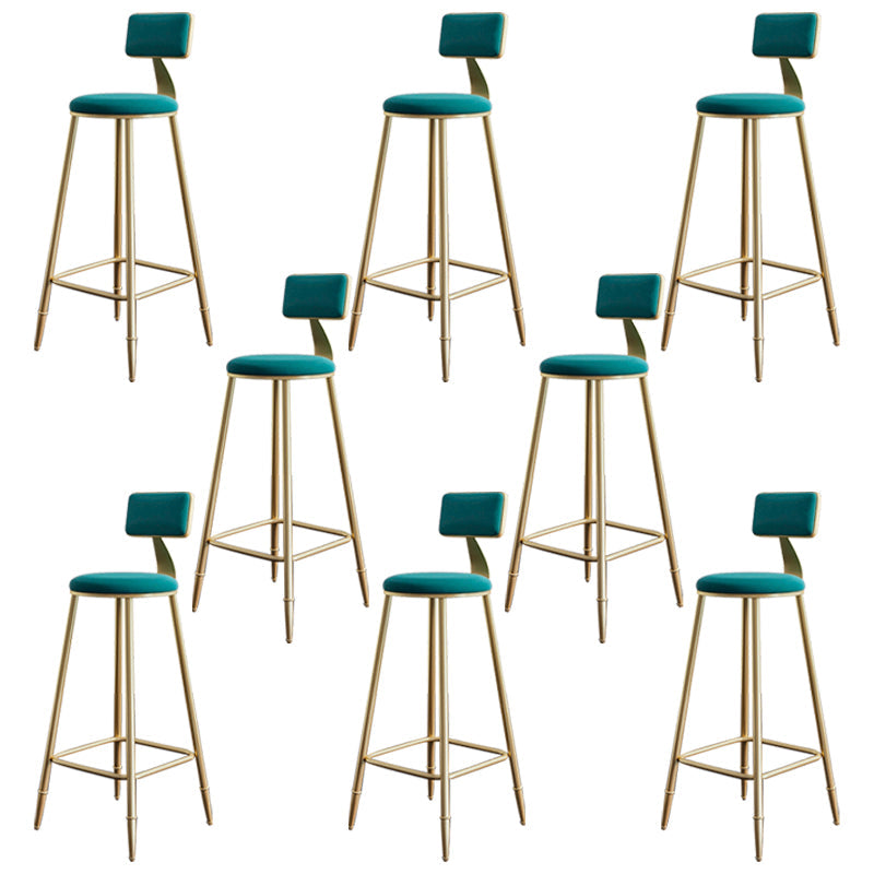 Glam Footrest Counter Stool Fabric Low Back Barstool with 4 Gold Iron Legs Green 8 Piece Set Clearhalo 'Bar Furniture' 'Bar Stools' 'bar_stools' 'furn' 'furn_bar_stools' 'Furniture' 'Kitchen & Dining Furniture' 5724955