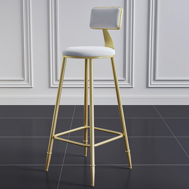 Glam Footrest Counter Stool Fabric Low Back Barstool with 4 Gold Iron Legs White 1 Piece Clearhalo 'Bar Furniture' 'Bar Stools' 'bar_stools' 'furn' 'furn_bar_stools' 'Furniture' 'Kitchen & Dining Furniture' 5724956