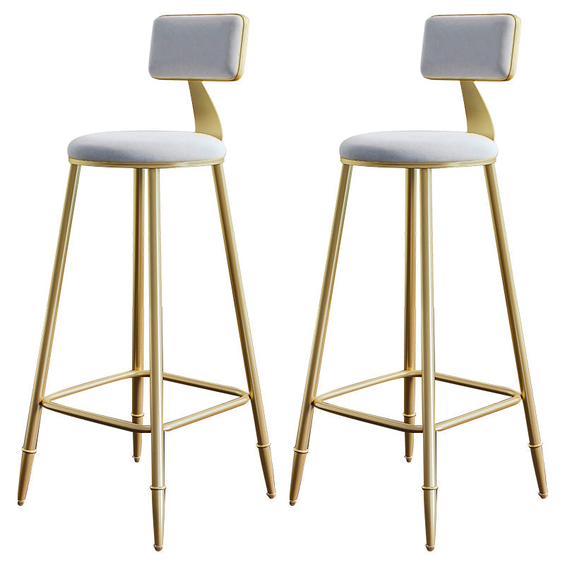 Glam Footrest Counter Stool Fabric Low Back Barstool with 4 Gold Iron Legs White 2 Piece Set Clearhalo 'Bar Furniture' 'Bar Stools' 'bar_stools' 'furn' 'furn_bar_stools' 'Furniture' 'Kitchen & Dining Furniture' 5724957