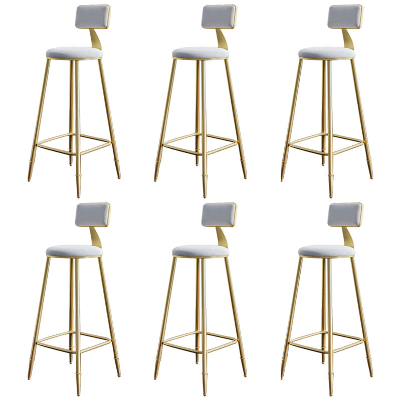 Glam Footrest Counter Stool Fabric Low Back Barstool with 4 Gold Iron Legs White 6 Piece Set Clearhalo 'Bar Furniture' 'Bar Stools' 'bar_stools' 'furn' 'furn_bar_stools' 'Furniture' 'Kitchen & Dining Furniture' 5724959