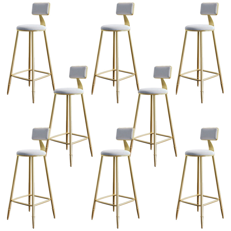 Glam Footrest Counter Stool Fabric Low Back Barstool with 4 Gold Iron Legs White 8 Piece Set Clearhalo 'Bar Furniture' 'Bar Stools' 'bar_stools' 'furn' 'furn_bar_stools' 'Furniture' 'Kitchen & Dining Furniture' 5724960