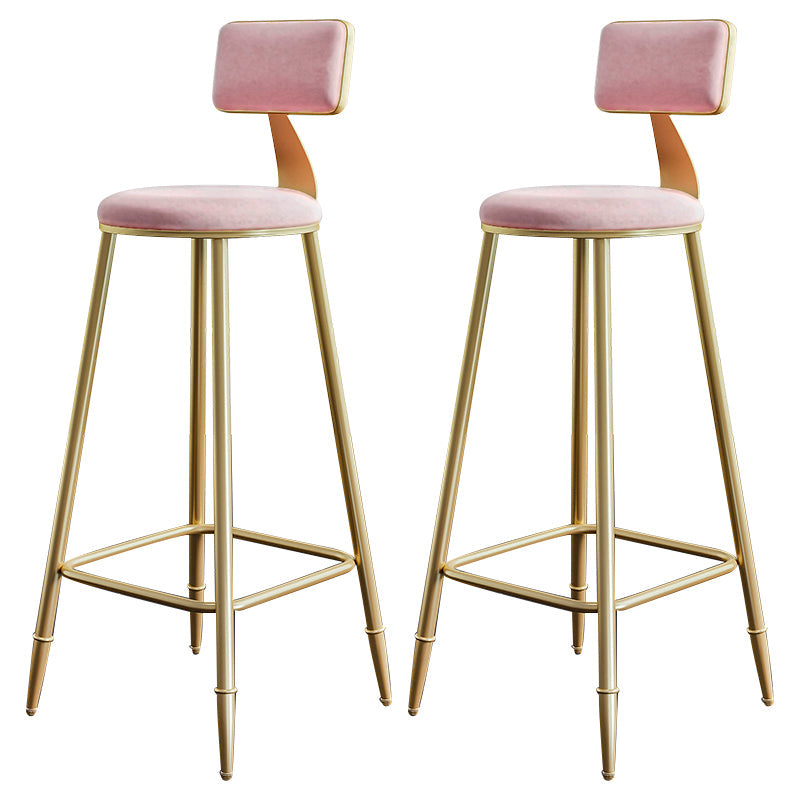 Glam Footrest Counter Stool Fabric Low Back Barstool with 4 Gold Iron Legs Pink 2 Piece Set Clearhalo 'Bar Furniture' 'Bar Stools' 'bar_stools' 'furn' 'furn_bar_stools' 'Furniture' 'Kitchen & Dining Furniture' 5724962