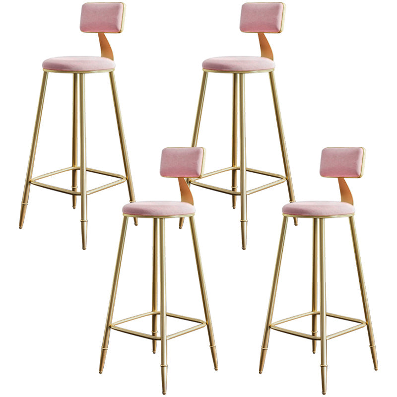 Glam Footrest Counter Stool Fabric Low Back Barstool with 4 Gold Iron Legs Pink 4 Piece Set Clearhalo 'Bar Furniture' 'Bar Stools' 'bar_stools' 'furn' 'furn_bar_stools' 'Furniture' 'Kitchen & Dining Furniture' 5724963