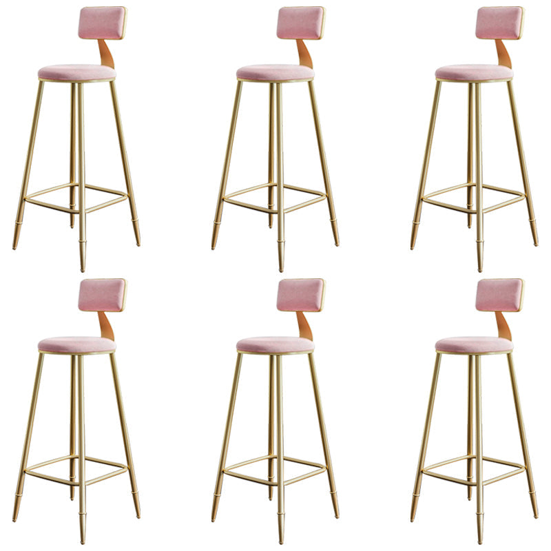 Glam Footrest Counter Stool Fabric Low Back Barstool with 4 Gold Iron Legs Pink 6 Piece Set Clearhalo 'Bar Furniture' 'Bar Stools' 'bar_stools' 'furn' 'furn_bar_stools' 'Furniture' 'Kitchen & Dining Furniture' 5724964