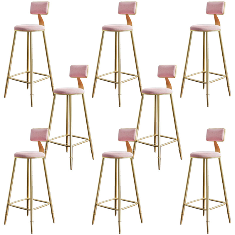 Glam Footrest Counter Stool Fabric Low Back Barstool with 4 Gold Iron Legs Pink 8 Piece Set Clearhalo 'Bar Furniture' 'Bar Stools' 'bar_stools' 'furn' 'furn_bar_stools' 'Furniture' 'Kitchen & Dining Furniture' 5724965