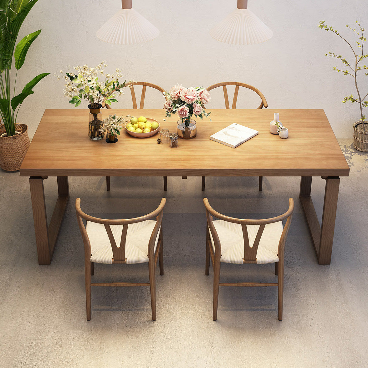 Ensemble de salle à manger moderne 1/2/5 pièces, Table à manger rectangulaire en bois de pin pour cuisine et salle à manger