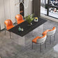Modern 1/5 Pieces Dining Set Rectangle Stone Dining Table for Dining Room 5 Pieces: Black Table, 4 Orange Chairs Clearhalo 'Dining Room Sets' 'Dining Tables & Seating' 'dining_room_set' 'furn' 'furn_dining_room_set' 'Furniture' 'Kitchen & Dining Furniture' 5724987