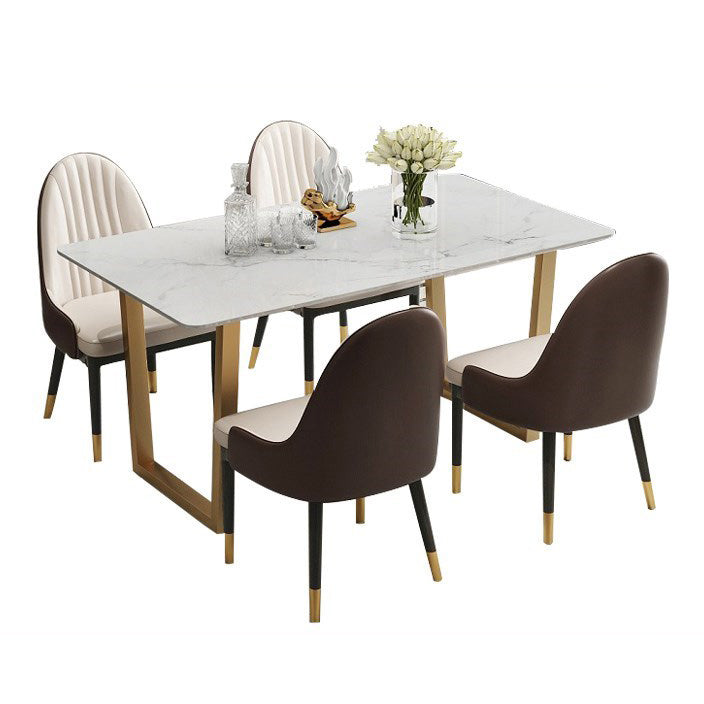Nordic 1/2/5/7 Pieces Dining Set Rectangle Stone Dining Table for Dining Room 5 Pieces: Table, 4 Beige Chairs Clearhalo 'Dining Room Sets' 'Dining Tables & Seating' 'dining_room_set' 'furn' 'furn_dining_room_set' 'Furniture' 'Kitchen & Dining Furniture' 5725006