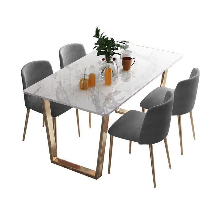 Nordic 1/2/5/7 Pieces Dining Set Rectangle Stone Dining Table for Dining Room 5 Pieces: Table, 4 Grey Chairs Clearhalo 'Dining Room Sets' 'Dining Tables & Seating' 'dining_room_set' 'furn' 'furn_dining_room_set' 'Furniture' 'Kitchen & Dining Furniture' 5725008