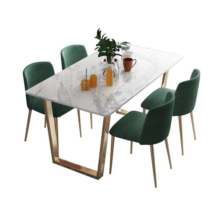 Nordic 1/2/5/7 Pieces Dining Set Rectangle Stone Dining Table for Dining Room 5 Pieces: Table, 4 Green Chairs Clearhalo 'Dining Room Sets' 'Dining Tables & Seating' 'dining_room_set' 'furn' 'furn_dining_room_set' 'Furniture' 'Kitchen & Dining Furniture' 5725010