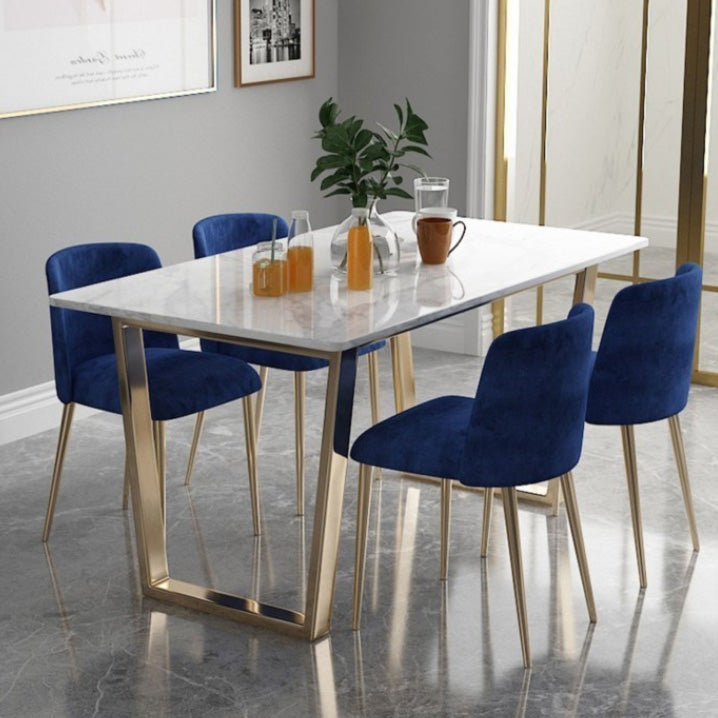 Nordic 1/2/5/7 Pieces Dining Set Rectangle Stone Dining Table for Dining Room 5 Pieces: Table, 4 Blue Chairs Clearhalo 'Dining Room Sets' 'Dining Tables & Seating' 'dining_room_set' 'furn' 'furn_dining_room_set' 'Furniture' 'Kitchen & Dining Furniture' 5725013