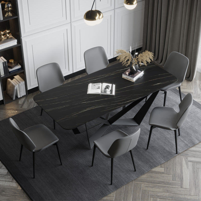 Rectangle Dining Table Set 1/2/7 Pcs Sintered Stone Table with Wingback Chairs 7 Pieces: Table, 6 Grey Chairs Clearhalo 'Dining Room Sets' 'Dining Tables & Seating' 'dining_room_set' 'furn' 'furn_dining_room_set' 'Furniture' 'Kitchen & Dining Furniture' 5725100