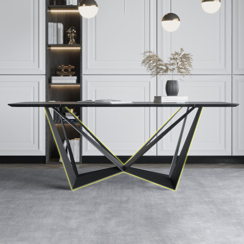 Rectangle Dining Table Set 1/2/7 Pcs Sintered Stone Table with Wingback Chairs Clearhalo 'Dining Room Sets' 'Dining Tables & Seating' 'dining_room_set' 'furn' 'furn_dining_room_set' 'Furniture' 'Kitchen & Dining Furniture' 5725102
