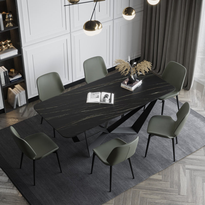 Rectangle Dining Table Set 1/2/7 Pcs Sintered Stone Table with Wingback Chairs 7 Pieces: Table, 6 Green Chairs Clearhalo 'Dining Room Sets' 'Dining Tables & Seating' 'dining_room_set' 'furn' 'furn_dining_room_set' 'Furniture' 'Kitchen & Dining Furniture' 5725103