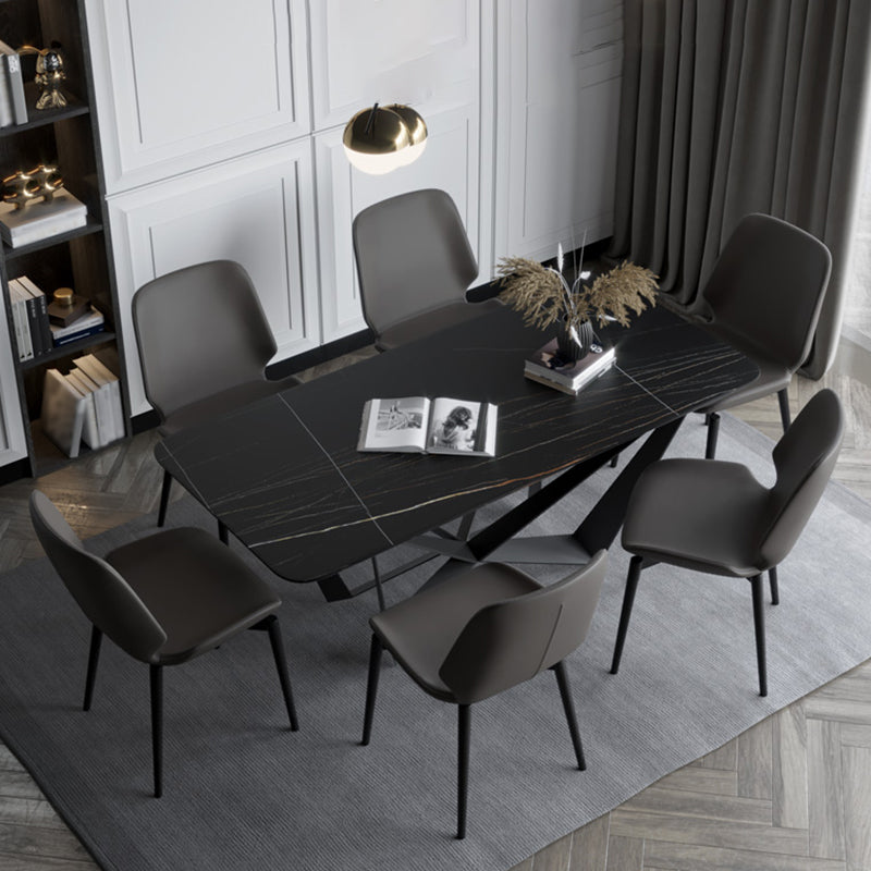 Rectangle Dining Table Set 1/2/7 Pcs Sintered Stone Table with Wingback Chairs 7 Pieces: Table, 6 Brown Chairs Clearhalo 'Dining Room Sets' 'Dining Tables & Seating' 'dining_room_set' 'furn' 'furn_dining_room_set' 'Furniture' 'Kitchen & Dining Furniture' 5725105