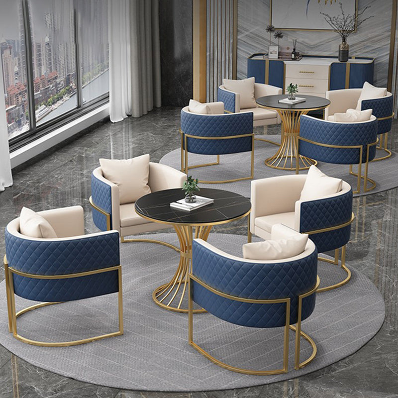 Glam Gold Steel Dining Set 1/5 Pieces Indoor Dining Furniture 5 Pieces: Black Table, 4 Blue Chairs Clearhalo 'Dining Room Sets' 'Dining Tables & Seating' 'dining_room_set' 'furn' 'furn_dining_room_set' 'Furniture' 'Kitchen & Dining Furniture' 5725155