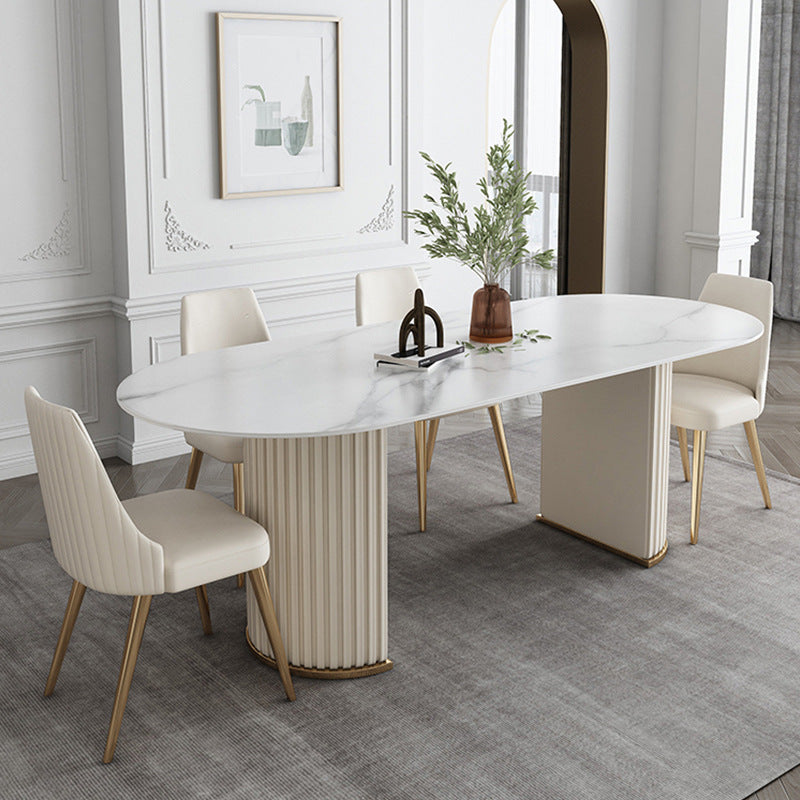 Nordic Glam Style Sintered Stone Oval Table Set 1/4/5/7 Pieces Dining Set 5 Pieces: Table, 4 Chairs Clearhalo 'Dining Room Sets' 'Dining Tables & Seating' 'dining_room_set' 'furn' 'furn_dining_room_set' 'Furniture' 'Kitchen & Dining Furniture' 5725256