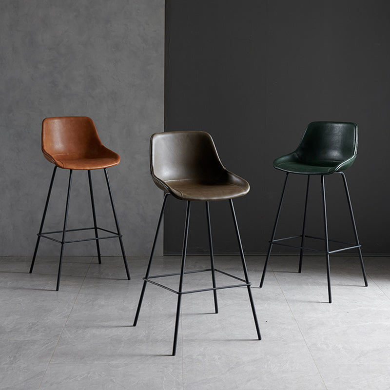 Industrial Bucket Leather Counter Bar Stool Footrest Counter Chair with Black Base Clearhalo 'Bar Furniture' 'Bar Stools' 'bar_stools' 'furn' 'furn_bar_stools' 'Furniture' 'Kitchen & Dining Furniture' 5725277