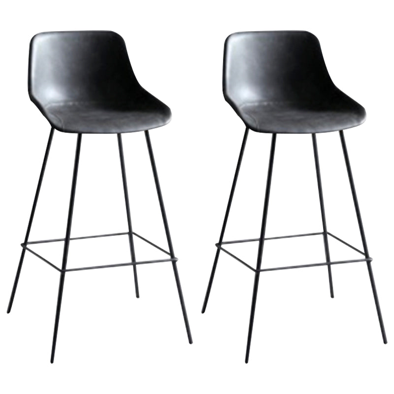 Industrial Bucket Leather Counter Bar Stool Footrest Counter Chair with Black Base Grey 2 Piece Set Clearhalo 'Bar Furniture' 'Bar Stools' 'bar_stools' 'furn' 'furn_bar_stools' 'Furniture' 'Kitchen & Dining Furniture' 5725282
