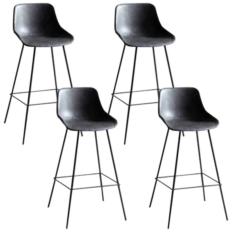 Industrial Bucket Leather Counter Bar Stool Footrest Counter Chair with Black Base Grey 4 Piece Set Clearhalo 'Bar Furniture' 'Bar Stools' 'bar_stools' 'furn' 'furn_bar_stools' 'Furniture' 'Kitchen & Dining Furniture' 5725284