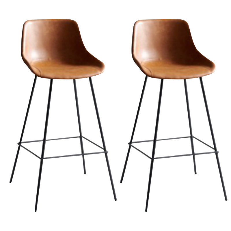 Industrial Bucket Leather Counter Bar Stool Footrest Counter Chair with Black Base Khaki 2 Piece Set Clearhalo 'Bar Furniture' 'Bar Stools' 'bar_stools' 'furn' 'furn_bar_stools' 'Furniture' 'Kitchen & Dining Furniture' 5725292
