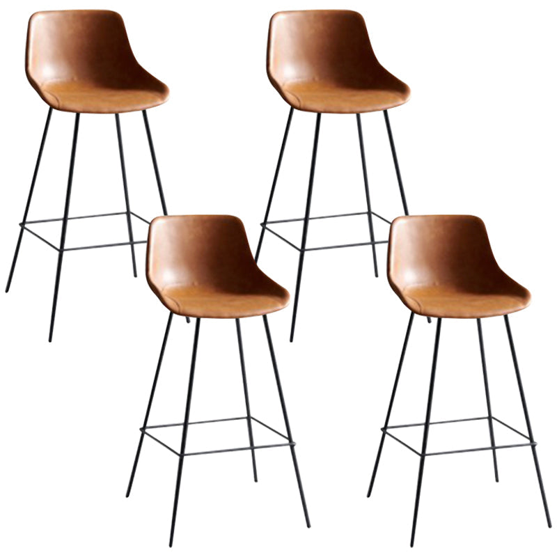 Industrial Bucket Leather Counter Bar Stool Footrest Counter Chair with Black Base Khaki 4 Piece Set Clearhalo 'Bar Furniture' 'Bar Stools' 'bar_stools' 'furn' 'furn_bar_stools' 'Furniture' 'Kitchen & Dining Furniture' 5725293