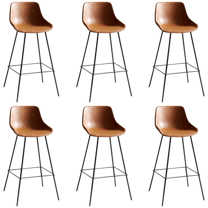 Industrial Bucket Leather Counter Bar Stool Footrest Counter Chair with Black Base Khaki 6 Piece Set Clearhalo 'Bar Furniture' 'Bar Stools' 'bar_stools' 'furn' 'furn_bar_stools' 'Furniture' 'Kitchen & Dining Furniture' 5725294