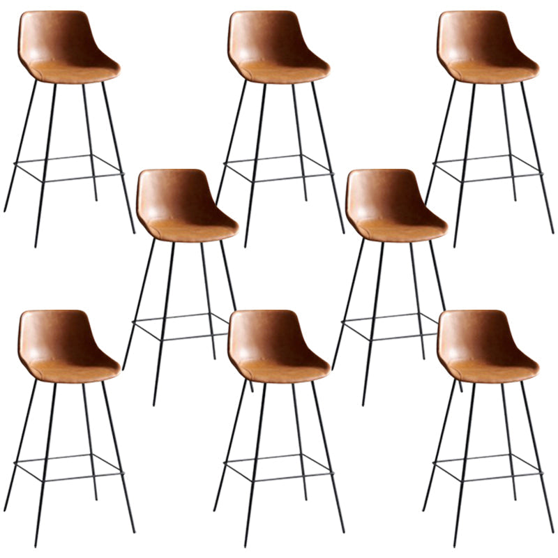 Industrial Bucket Leather Counter Bar Stool Footrest Counter Chair with Black Base Khaki 8 Piece Set Clearhalo 'Bar Furniture' 'Bar Stools' 'bar_stools' 'furn' 'furn_bar_stools' 'Furniture' 'Kitchen & Dining Furniture' 5725295
