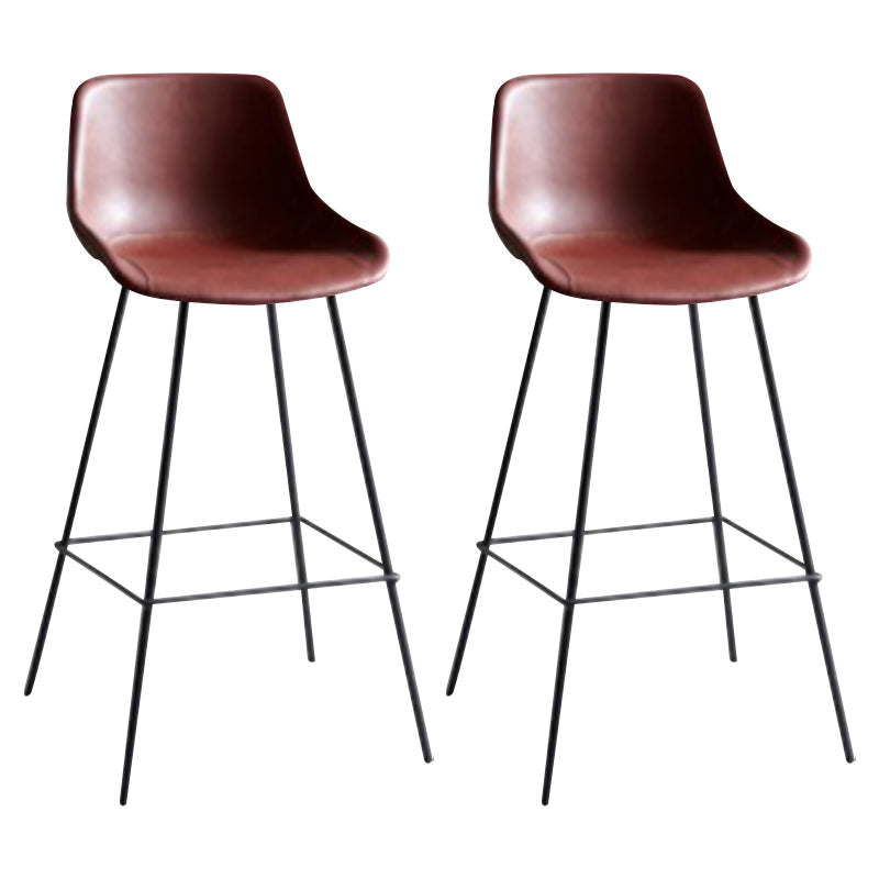 Industrial Bucket Leather Counter Bar Stool Footrest Counter Chair with Black Base Burgundy 2 Piece Set Clearhalo 'Bar Furniture' 'Bar Stools' 'bar_stools' 'furn' 'furn_bar_stools' 'Furniture' 'Kitchen & Dining Furniture' 5725296
