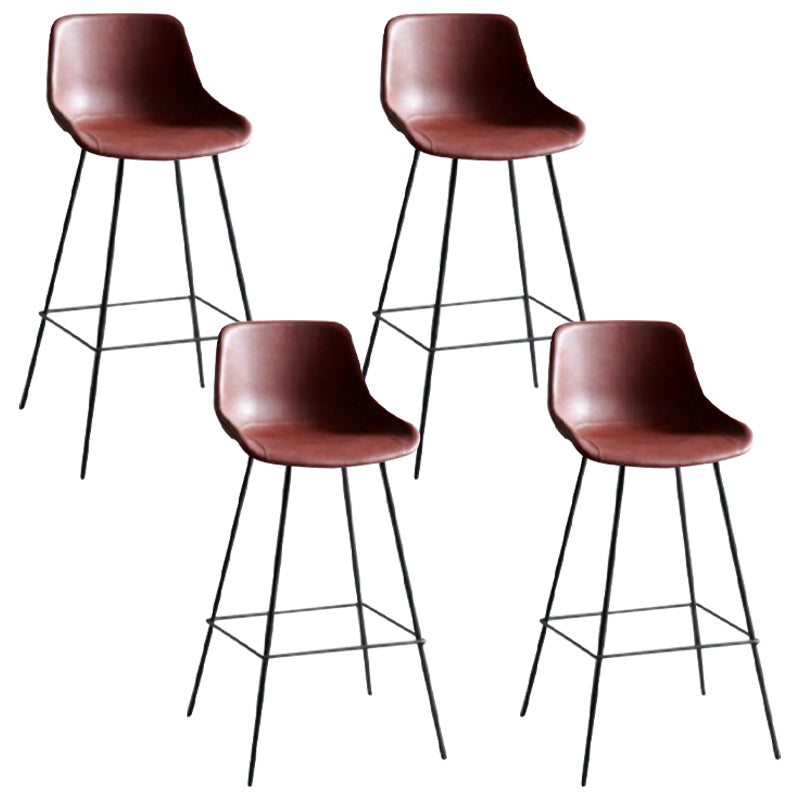 Industrial Bucket Leather Counter Bar Stool Footrest Counter Chair with Black Base Burgundy 4 Piece Set Clearhalo 'Bar Furniture' 'Bar Stools' 'bar_stools' 'furn' 'furn_bar_stools' 'Furniture' 'Kitchen & Dining Furniture' 5725297