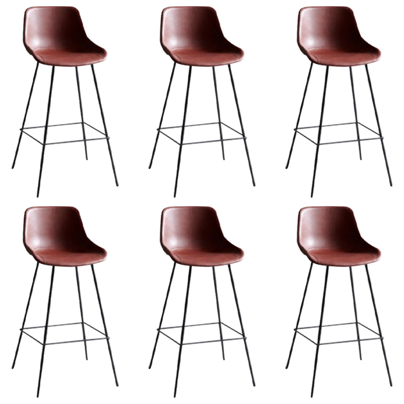 Industrial Bucket Leather Counter Bar Stool Footrest Counter Chair with Black Base Burgundy 6 Piece Set Clearhalo 'Bar Furniture' 'Bar Stools' 'bar_stools' 'furn' 'furn_bar_stools' 'Furniture' 'Kitchen & Dining Furniture' 5725298