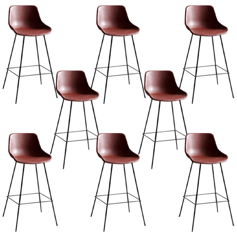 Industrial Bucket Leather Counter Bar Stool Footrest Counter Chair with Black Base Burgundy 8 Piece Set Clearhalo 'Bar Furniture' 'Bar Stools' 'bar_stools' 'furn' 'furn_bar_stools' 'Furniture' 'Kitchen & Dining Furniture' 5725299