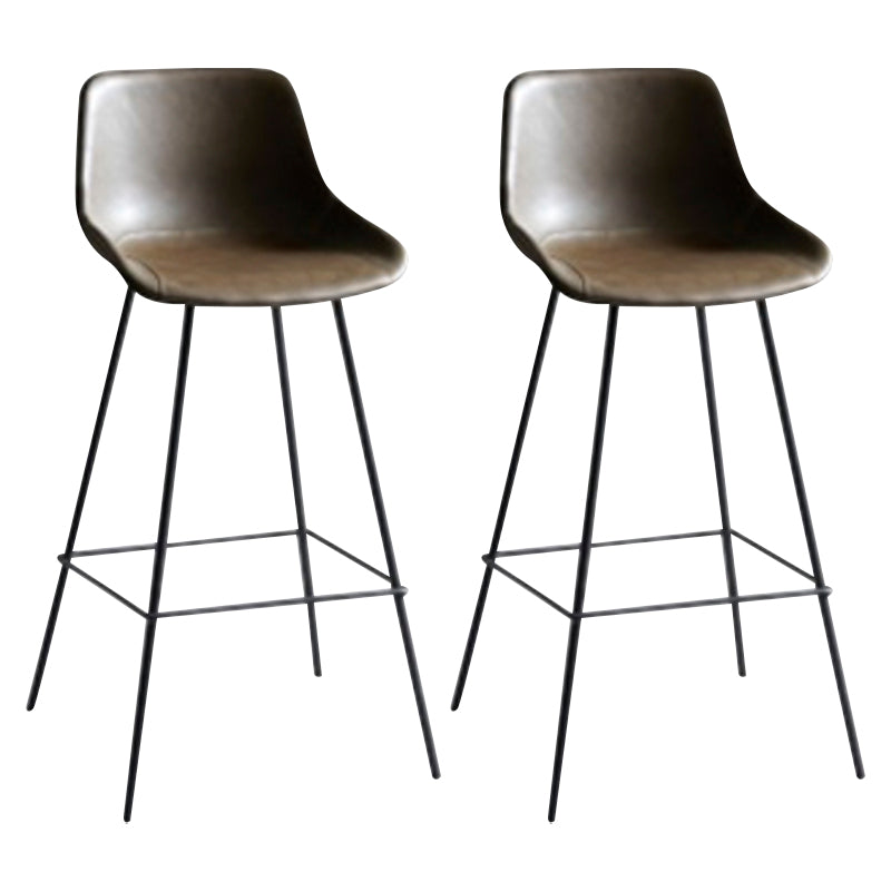 Industrial Bucket Leather Counter Bar Stool Footrest Counter Chair with Black Base Brown 2 Piece Set Clearhalo 'Bar Furniture' 'Bar Stools' 'bar_stools' 'furn' 'furn_bar_stools' 'Furniture' 'Kitchen & Dining Furniture' 5725300